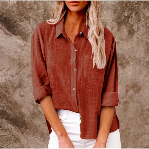Miniatura 126 de SMIDOW Camisa de algodón y lino con botones para mujer