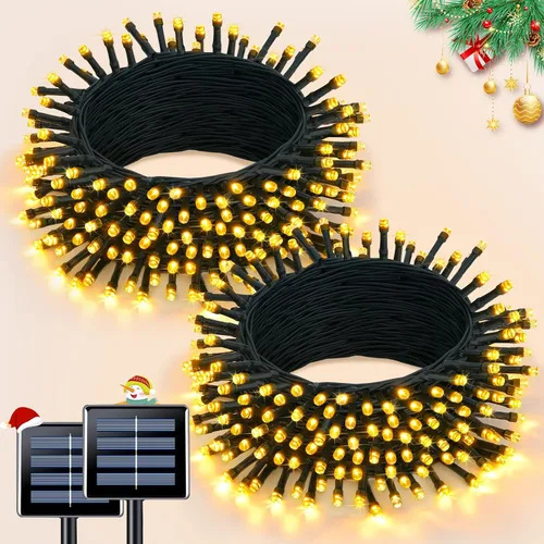Miniatura 10 de JMEXSUSS 600 luces LED solares azules de Navidad, 206.7 pies, luces azules de Navidad al aire libre, impermeables, 8 modos de luz solar al aire