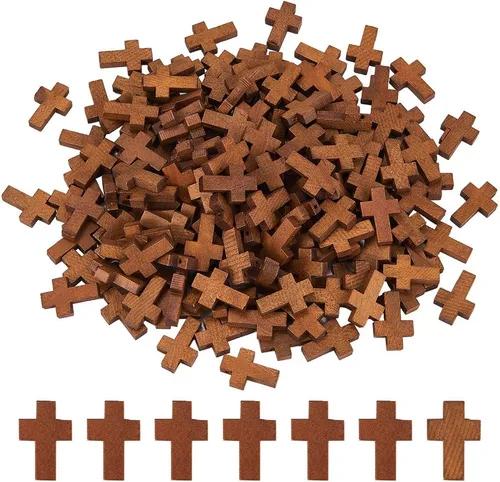 Miniatura 9 de SUNNYCLUE 100 dijes de cruz de madera a granel, cuentas de madera natural, mini cruces de bolsillo blancas y negras, rosario, crucifijo de Pascua