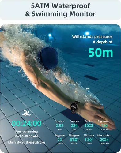 Miniatura 2 de Parsonver Smart Watch, 5ATM Waterproof Swimming Watch, Smartwatch for Women with Bluetooth Calls, Fitness Tracker Heart Rate Sleep Monitor (Black)