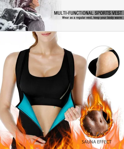 Miniatura 5 de Chaleco de sauna de neopreno para mujer, entrenador de cintura, sudor caliente, corsé delgado con cremallera, camiseta sin mangas para entrenamiento