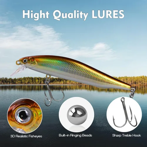 Miniatura 3 de Fishing Lure Kit, Bass Fishing Lures with Lifelike 3D Eyes, Slow-Sinking Lures, Surf Fishing Striper Bass Lures, Saltwater and Freshwater Fishing