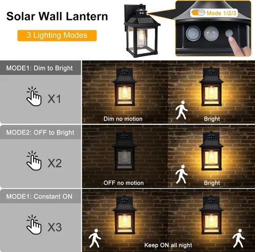 Miniatura 3 de Luces solares de pared para exteriores, luces con sensor de movimiento del atardecer al amanecer, impermeables, luces solares para porche con 3 1