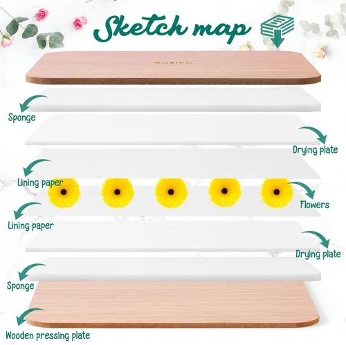 Miniatura 5 de Suziko Kit profesional de prensa de flores de 6 capas de 6.3 x 8.3 pulgadas, marrón, kit de prensado de flores para adultos y niños, gran regalo