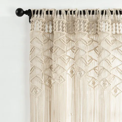 Miniatura 3 de Lush Decor Panel de cortina de algodón con hojas de macramé bohemio para ventana, individual de 40 pulgadas de ancho x 84 pulgadas de largo, neutro