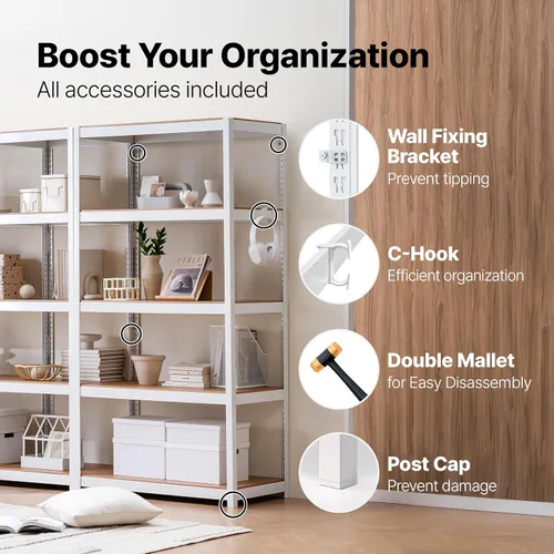 Miniatura 9 de HOMEDANT House Unidad de Estantería de Metal Laminado de 5 Niveles Estante de Almacenamiento Ajustable Rack Utilitario Estantes de Servicio Pesado
