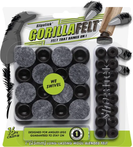 Miniatura 7 de GorillaFelt CB259 - Protectores giratorios de fieltro para suelo (8 protectores de silla), deslizadores de fieltro para patas angulares de silla