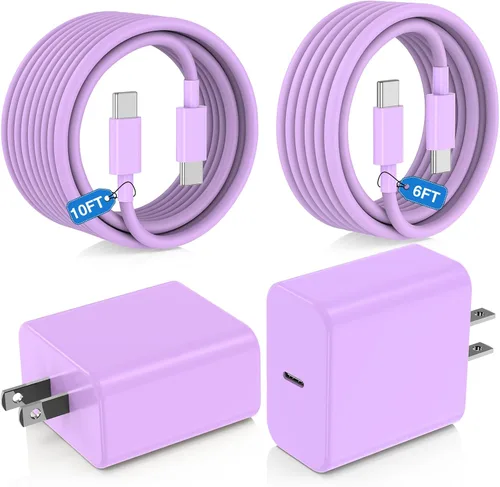 Miniatura 10 de Cargador súper rápido tipo C de 45 W para Samsung Galaxy S25/S24/S23 Ultra, cargador de teléfono USB C Android con cables tipo C de 6 pies/10 pies
