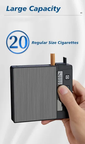 Miniatura 2 de Ambrogio.L 20 cigarrillos regulares caso/caja con encendedor de arco a prueba de viento con pantalla de alimentación USB recargable, sin llama, a