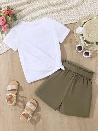 Miniatura 7 de Conjunto de camiseta de manga corta floral y pantalón corto de verano con bolsillos en la cintura