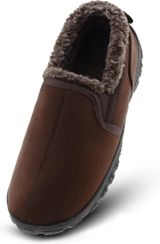 SKABIU Pantuflas tipo mocasín para hombre sin cordones para interiores y exteriores con gamuza de piel sintética y plantilla de espuma viscoelástica