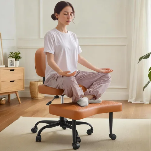 Miniatura 12 de Silla ergonómica de oficina con patas cruzadas con ruedas, sillas de meditación de altura ajustable para TDAH, yoga y trabajo de escritorio, asiento