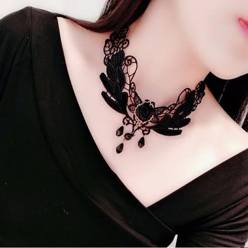 Miniatura 2 de YienDoo Gargantilla de encaje vintage con patrón de encaje gótico blanco, collar punk con borla y cuentas de perlas, gargantilla de princesa