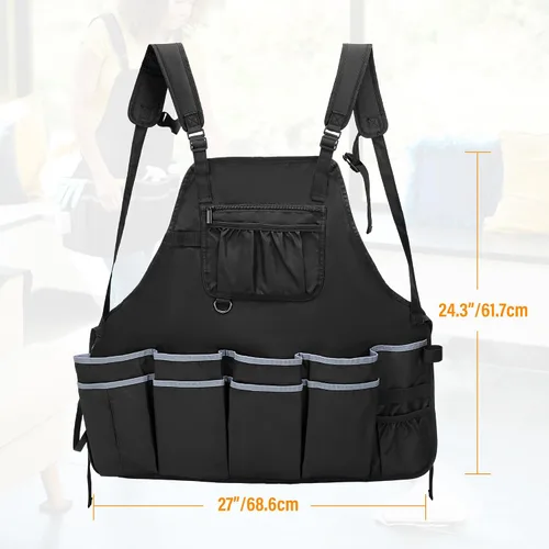 Miniatura 6 de HODRANT Delantal de limpieza grande con correas de hombro dobles, delantal de limpieza de la casa con múltiples bolsillos para suministros