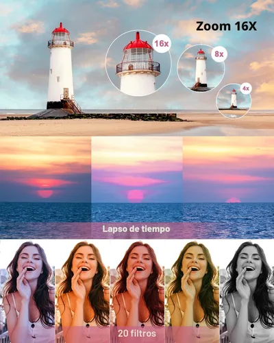 Miniatura 8 de Cámara digital, cámaras 4K 64MP para fotografía, pequeña cámara digital compacta de apuntar y disparar con enfoque automático, cámara dual, flash