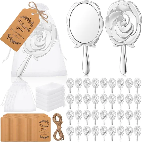 Miniatura 8 de Suzile Juego de 36 espejos de mano vintage mini rosa compacto espejo de quinceañera regalos de fiesta para invitados, suministros de fiesta