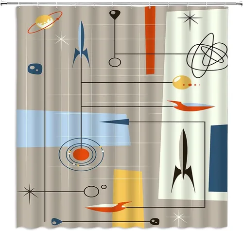 Miniatura 6 de Cortina de ducha geométrica, negro, gris, rojo, blanco, geometría abstracta, azulejos de moda, patrón sin costuras, tela de diseño moderno, juego