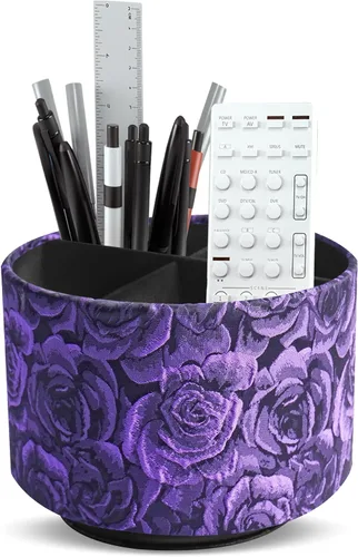Miniatura 12 de Organizador redondo de cuero para suministros de arte, soporte para control remoto, rotación de 360 grados, soporte multifuncional para lápices, 4