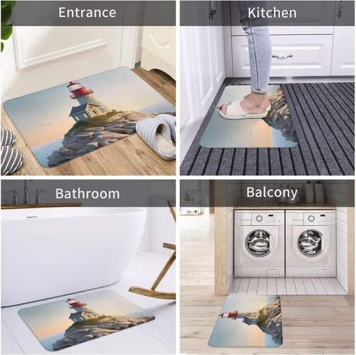 Miniatura 5 de Tapete para puerta delantera, tapete de bienvenida con estampado 3D de faro de playa, absorbente, antideslizante, tapete de entrada suave, alfombra