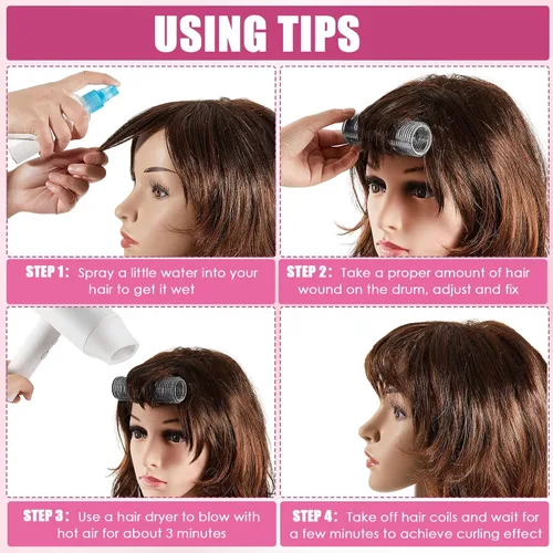 Miniatura 3 de WILLBOND 4 rodillos de pelo largos para flequillo, rizadores de núcleo de aluminio, rodillo térmico de autoagarre para cabello largo y mediano, Negro