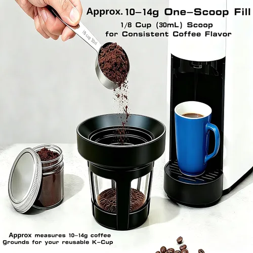 Miniatura 2 de Kit de recambio reutilizable de taza K, cuchara de café de acero inoxidable 304 de 1.0 fl oz y embudo dosificador de aluminio, se adapta a Keurig