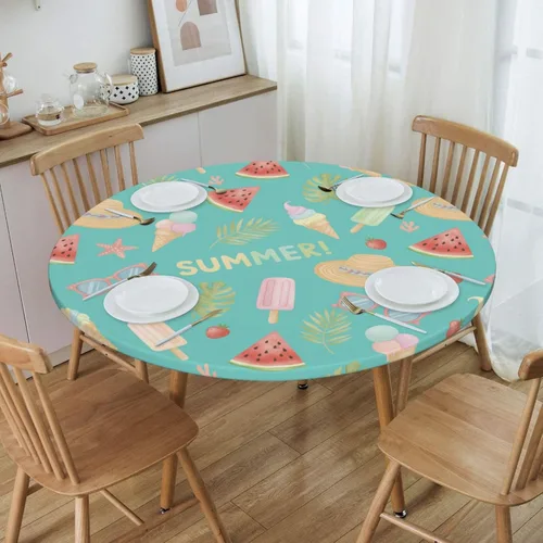 Miniatura 30 de Futterya Decorative Round Tablecloth Fitted Elastic Waterproof Table Cloth Cover Stretch Table Pad Cover for Parties Weddings Banquet Outdoor Events