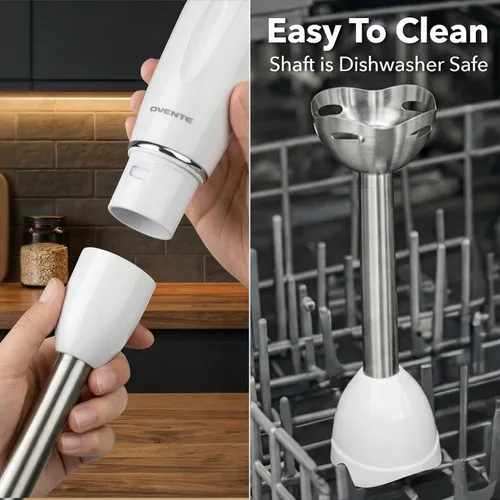 Miniatura 6 de OVENTE Batidora de Mano de Inmersión, Mezclador de Mano Portátil Eléctrico de 300W con 2 Velocidades de Mezcla y Cuchillas de Acero Inoxidable