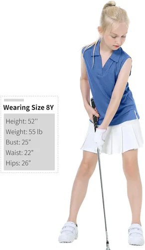 Miniatura 6 de EXARUS Camisetas polo de golf para niñas, sin mangas, cuello en V, tenis, atléticas, para ejercicio escolar de 5 a 12 años