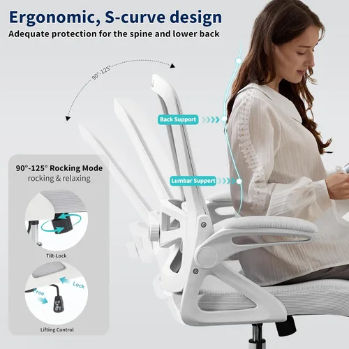 Miniatura 4 de Silla de oficina ergonómica, silla de escritorio con soporte lumbar ajustable, cómodas sillas de computadora de malla transpirable con reposabrazos