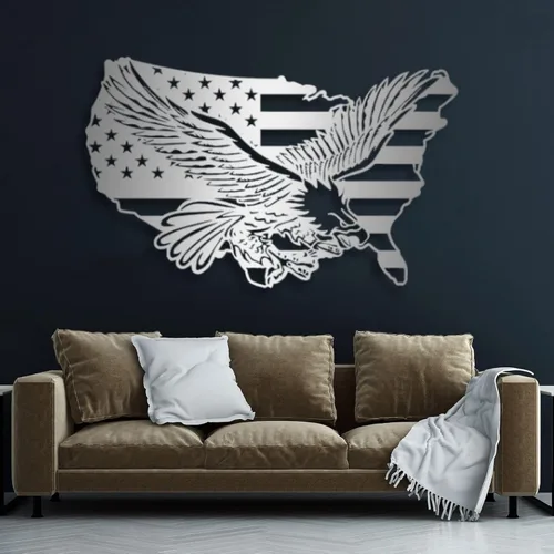 Miniatura 6 de Arte de pared de metal con águila de águila, arte de pared de metal con águila calva, decoración de pared de águila de metal de gran tamaño, bandera
