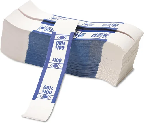 Iconex 94190060 - Correas de moneda Kraft codificadas por colores, billete de dólar, 100, autoadhesivas, 1000 unidades