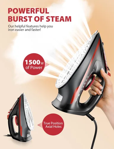 Miniatura 4 de Plancha de vapor a presión para ropa, apagado automático, peso ligero, plancha de 1500 W con suela de cerámica antiadherente, apagado automático