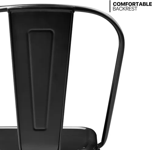 Miniatura 7 de MoNiBloom Juego de 4 sillas de comedor de metal de 18 pulgadas para interiores y exteriores, apilables, con respaldo alto para uso en el hogar, Negro