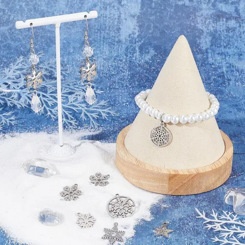 Miniatura 4 de SUNNYCLUE 1 caja 20 piezas dijes de copo de nieve dije de nieve invierno acero inoxidable doble cara estrella hueca planos redondos colgantes de 1