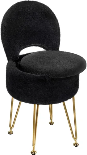 GREENSTELL Taburete pequeño de tocador con almacenamiento y respaldo plegable, 13 x 13 x 17.7 pulgadas, otomana suave de piel sintética para