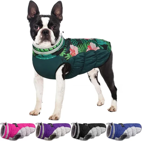 Miniatura 14 de Abrigo de invierno para perro, chaqueta grande para perro, chaqueta impermeable para mascotas con cremallera trasera, abrigo para mascotas con arnés
