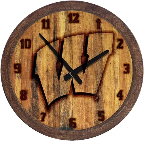 Miniatura 33 de The Fan-Brand NCAA Oklahoma Sooners: Reloj de pared con parte superior de barril de imitación para decoración de bar, decoración de fiesta