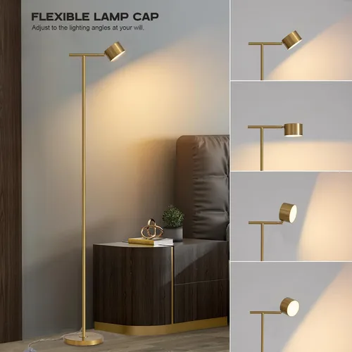 Miniatura 2 de Lámpara de pie para dormitorio, 3 temperaturas de color, lámpara de pie minimalista con tapa de lámpara flexible, lámparas de pie modernas doradas
