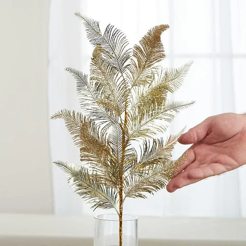 Miniatura 4 de Factory Direct Craft Grupo de 2 helechos artificiales dorados con purpurina para arreglos florales y decoración navideña, 29 pulgadas de alto