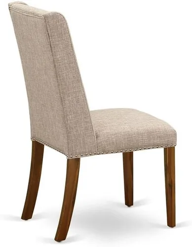 Miniatura 7 de East West Furniture FLP8T04 Florence Parson - Juego de 2 sillas tapizadas de tela de lino color marrón claro con ribete de clavo, color nogal Nuez
