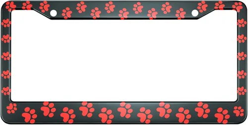 HOSNYE Marco de Matrícula de Pata de Perro Animal Pata Roja de Cachorro Marco de Matrícula de Metal Cubierta de Matrícula Marcos de Placas Frontales