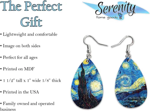 Miniatura 2 de Van Gogh - Juego de aretes colgantes divertidos Lindos aretes de joyería para niñas y mujeres Impresión de doble cara Regalo de cumpleaños