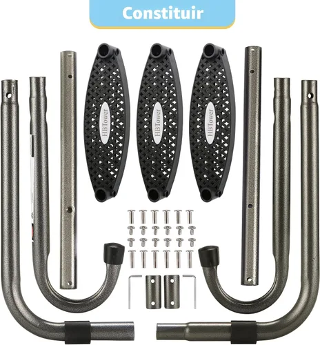 Miniatura 4 de HBTower – Escalera para cama elástica, escalera de 3 pasos con escalones anchos horizontales, escalones antideslizantes con gancho universal, acero