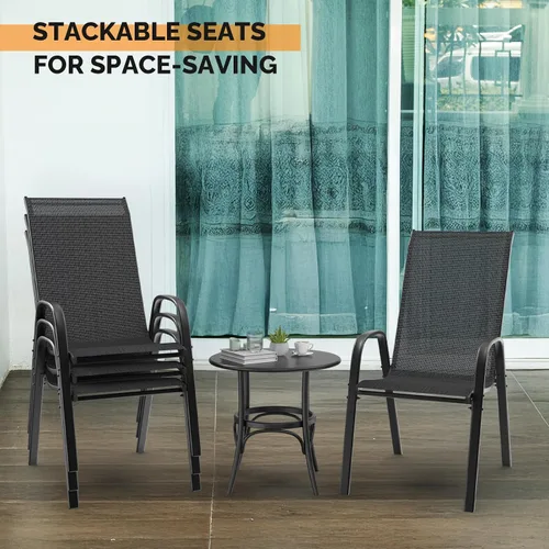 Miniatura 6 de VINGLI Juego de 2 sillas de patio – Sillas de comedor apilables para exteriores con cómodas sillas de respaldo alto y reposabrazos para césped