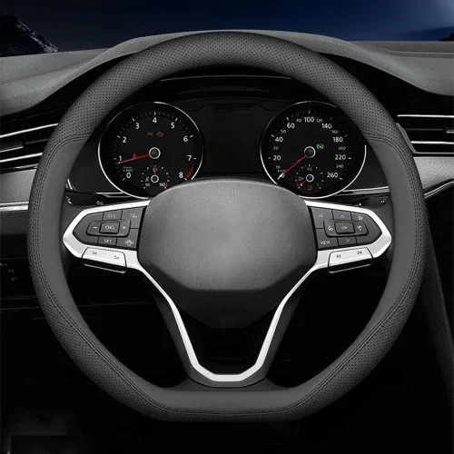 Carodi Última Funda de Cuero Nappa para Volante de Automóvil, Elegante Cuero Antideslizante para Interior de Automóvil 15 pulgadas Universal (Forma
