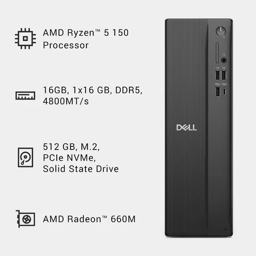 Miniatura 9 de Dell Escritorio AMD Slim DS1265 - Procesador AMD Ryzen™ 5 150, AMD Radeon™ 660M, memoria DDR5 de 16 GB de 4800 MT/s, SSD M.2 de 512 GB, teclado