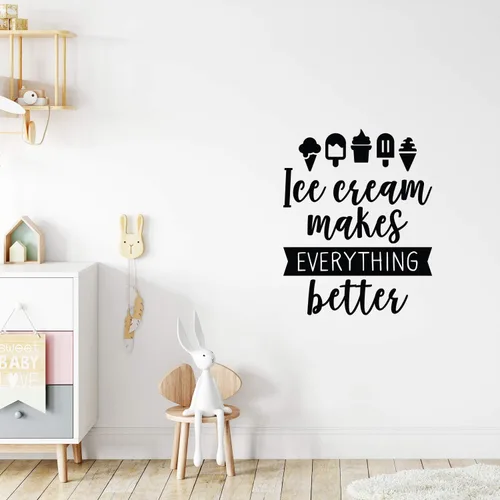 Calcomanía de vinilo para pared, helado hace todo mejor, 27.5 x 22 pulgadas, moderna y divertida cita, iconos de cono de paletas para habitación de