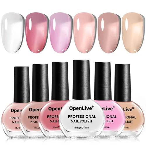 OpenLive - Juego de esmalte de uñas en gel, 6 colores: blanco, rojo pálido, rosa suave, nude natural, púrpura pálido, rosa fresco. Esmalte de uñas