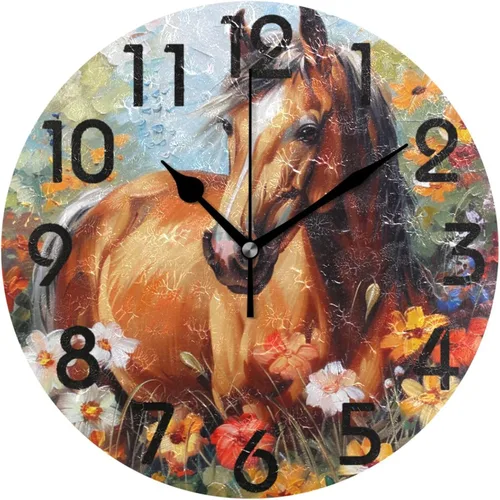Miniatura 19 de Reloj de pared redondo retro de otoño con dos gnomos y calabaza de 10 pulgadas, funciona con pilas, reloj de escritorio analógico silencioso sin