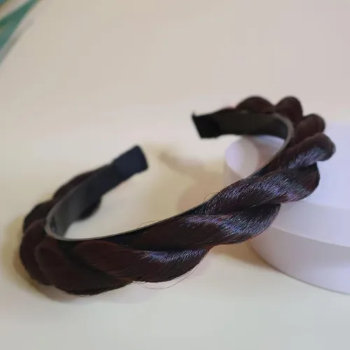 Miniatura 17 de Diadema de 4 hebras de cabello sintético trenzado, diadema trenzada con dientes, accesorio de belleza, diadema elástica para mujer (marrón oscuro)